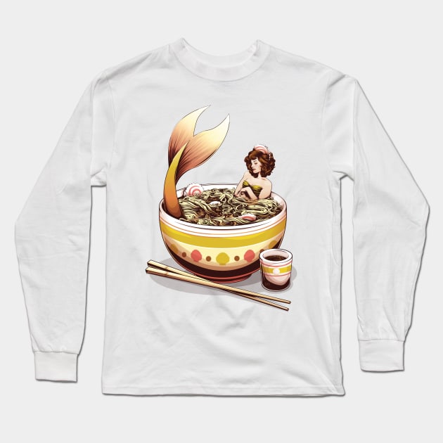 Mer-Noodles - Mermaid In Noodles Long Sleeve T-Shirt by redappletees